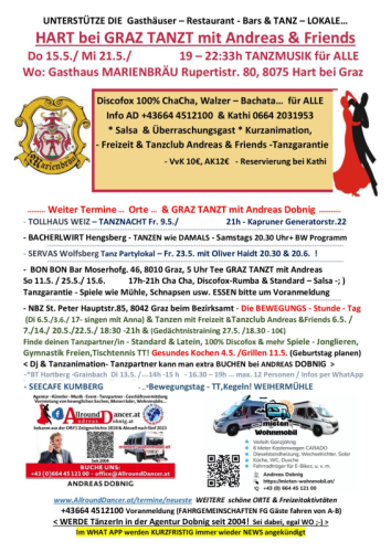 Marienbräu Do 15.5.u. MI 21.5. mit AllroundDancer Hart bei Graz  von 19h  Info 06644512100 Buche deinen Dj Geburtstag